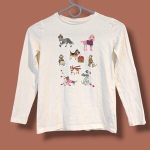Crewcuts Girls 8-9 White Cotton Dogs Graphic Printed Long Sleeve Tee Fall